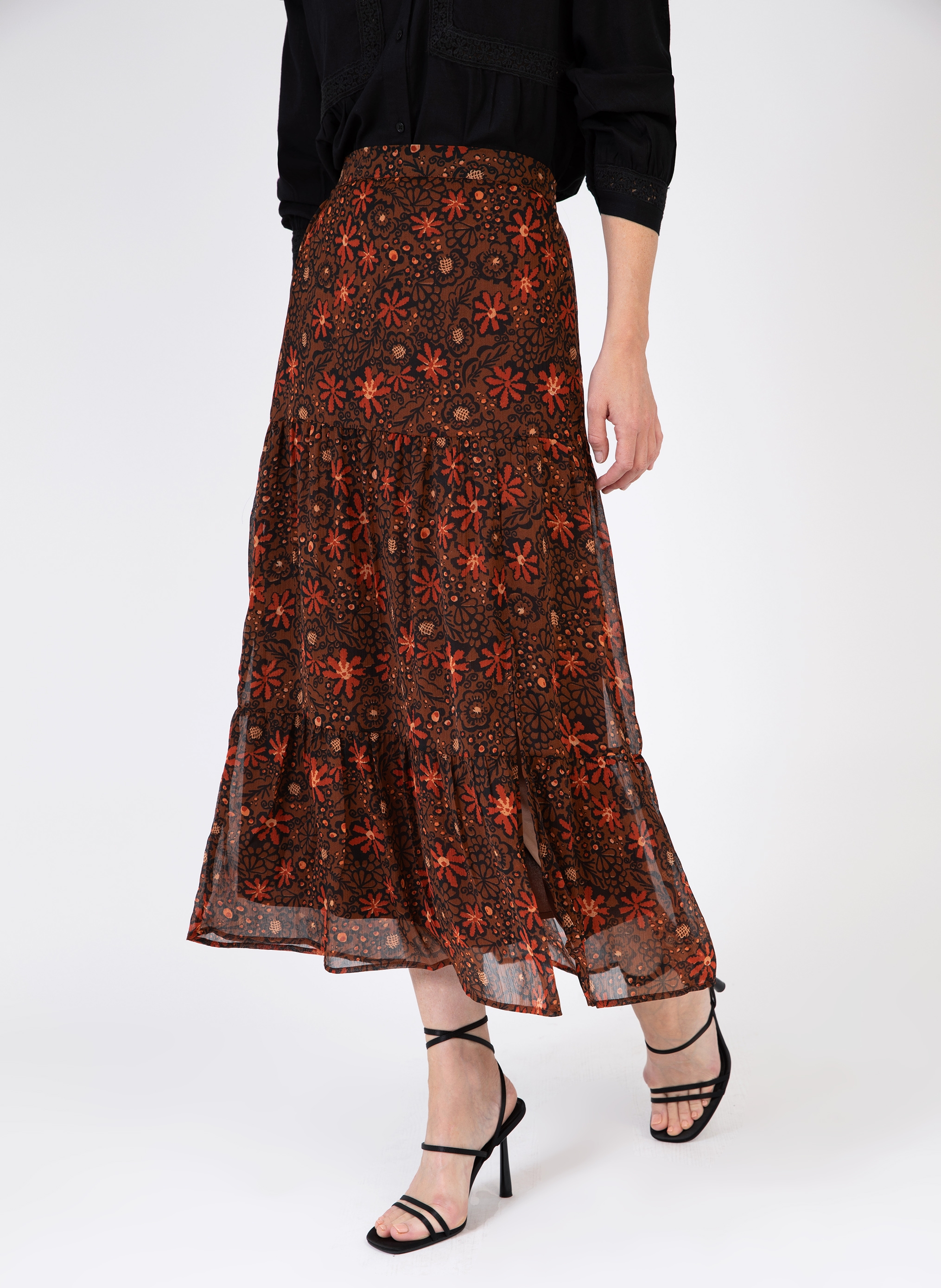 RAPHIE printed long skirt with ruffles