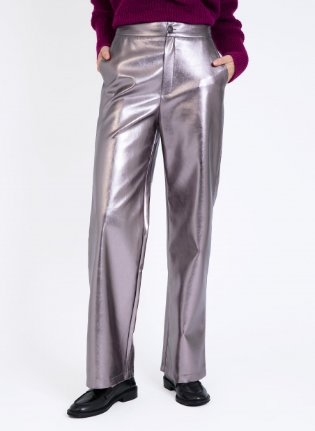 PITTY STRAIGHT-LEG PANTS IN IMITATION LEATHER  - 28