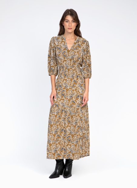 Robe longue imprimée en crêpe marocain MATINA