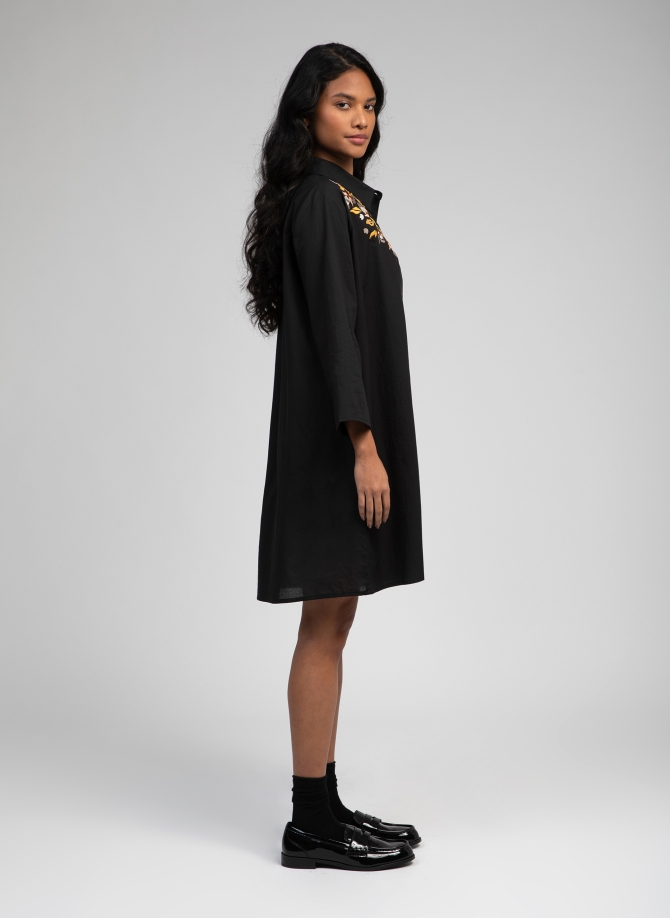 Black embroidered shirt dress on sale